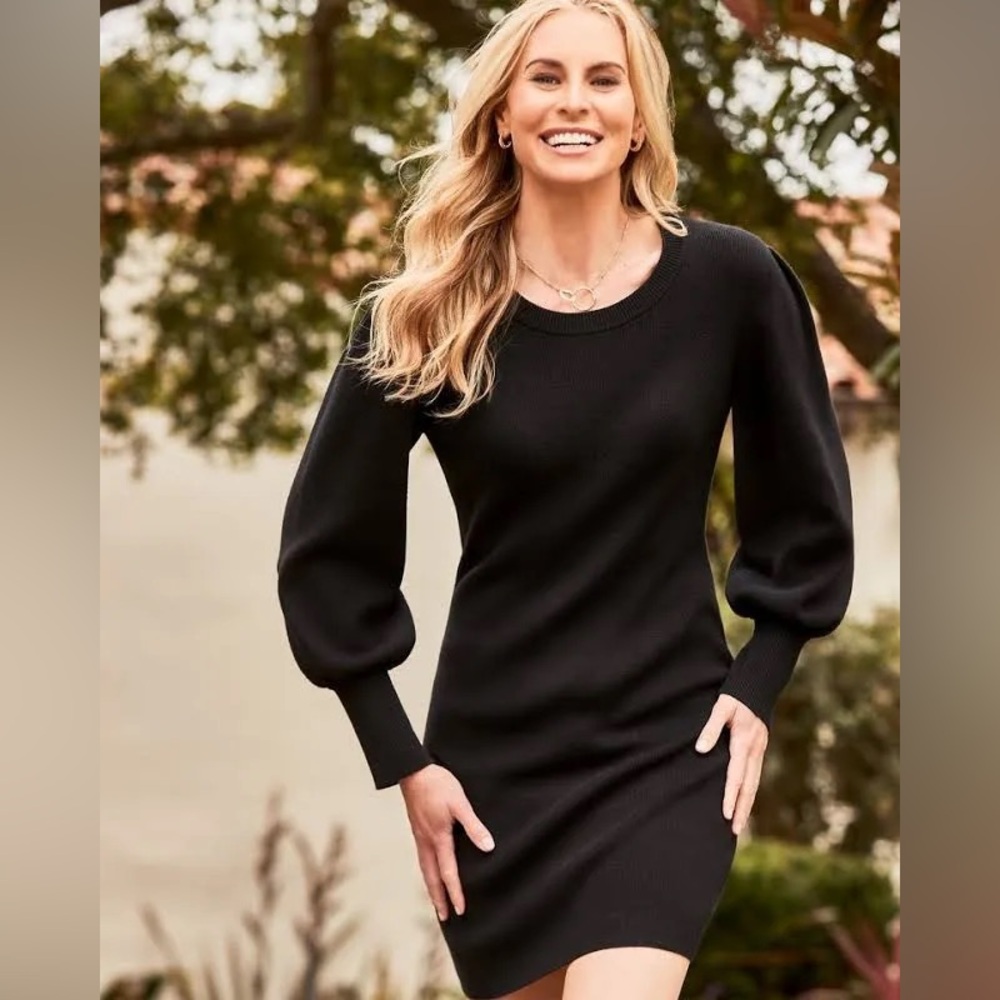 Tommy Bahama Pickford Balloons Sleeve Sweater Dress, Size M, Black